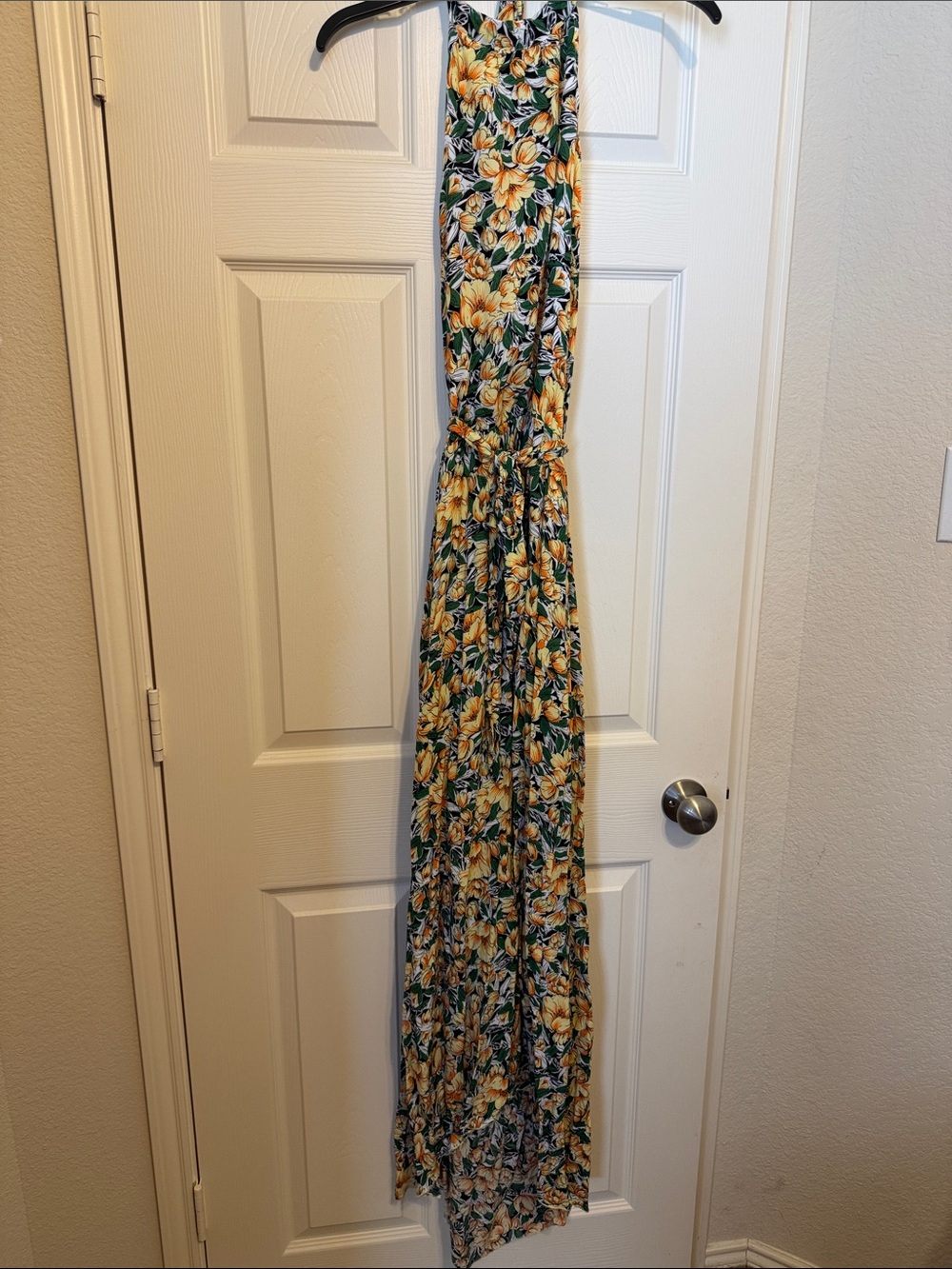 Source Unknown Yellow Floral Maxi Dress with Green Leaves